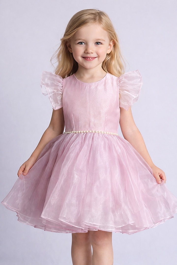 Purple Organza Embellished Dress For Girls by YMKids at Pernia's Pop Up Shop