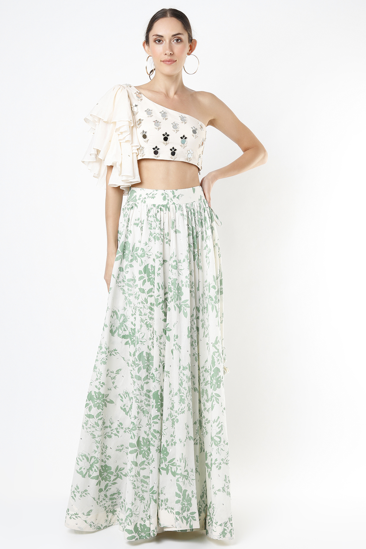 Off-White Printed Lehenga Set by Yogita Kadam at Pernia's Pop Up Shop