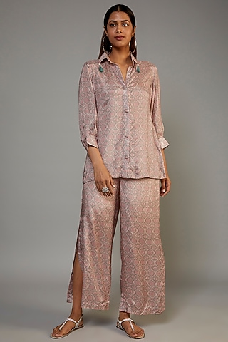 Blush Pink Pure Muslin Printed Co-Ord Set by Yogita Kadam