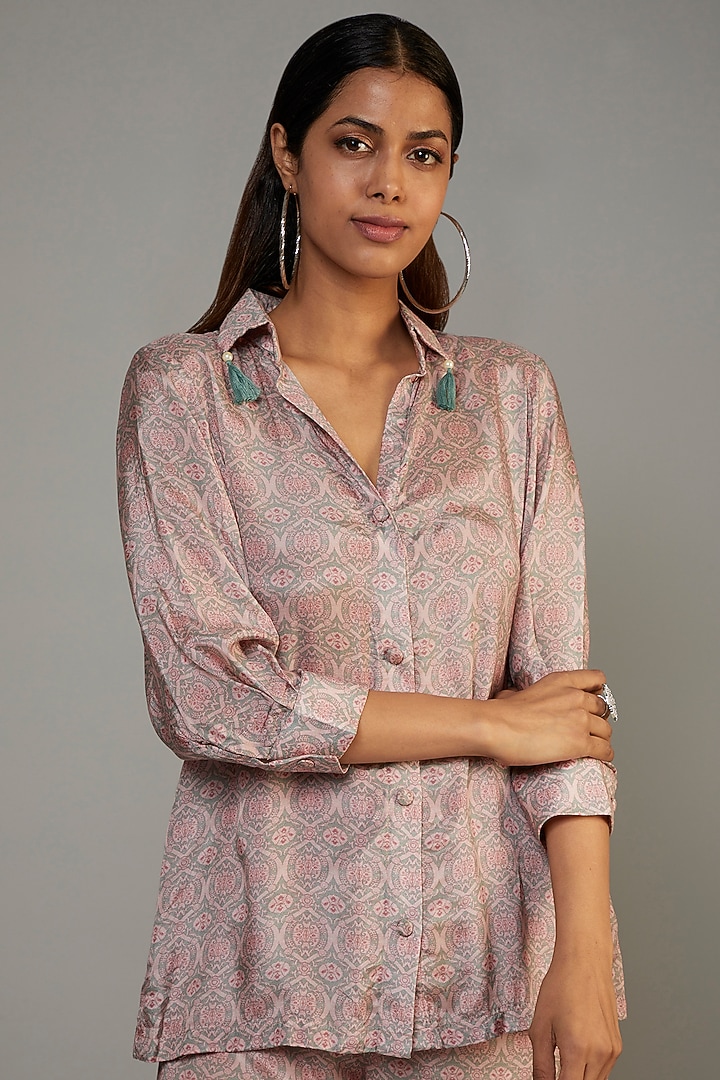 Blush Pink Pure Muslin Printed Co-Ord Set by Yogita Kadam at Pernia's Pop Up Shop