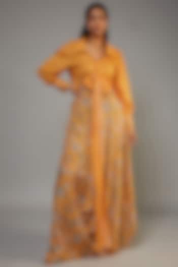 Yellow Pure Muslin Printed Skirt Set by Yogita Kadam
