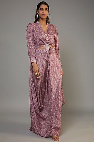 Pink Pure Muslin Printed Skirt Set by Yogita Kadam