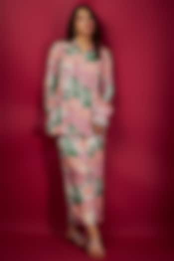 Pink Pure Muslin Printed & Embroidered Co-Ord Set by Yogita Kadam at Pernia's Pop Up Shop