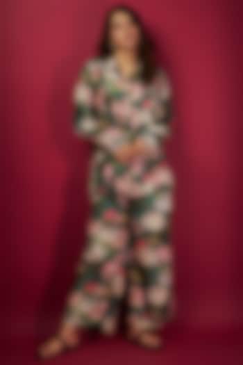 Teal Pure Muslin Printed & Embroidered Co-Ord Set by Yogita Kadam at Pernia's Pop Up Shop