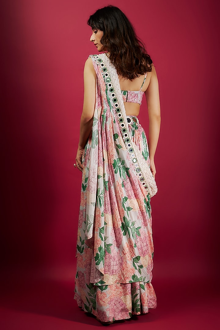 Pink Pure Muslin Printed & Embroidered Wedding Lehenga Set by Yogita Kadam at Pernia's Pop Up Shop