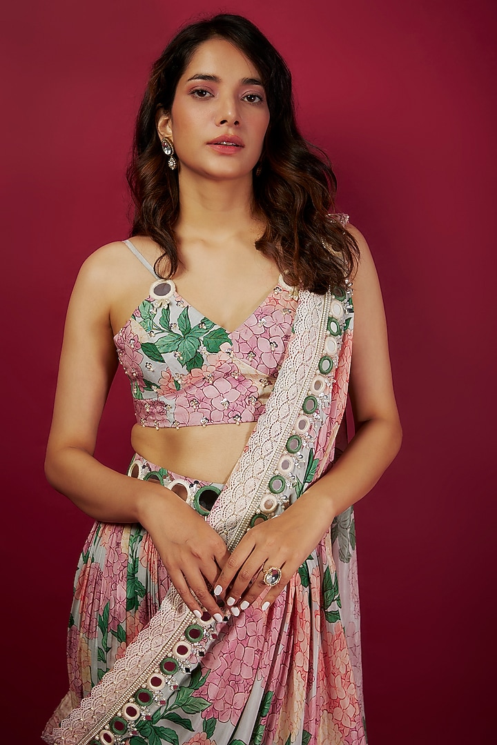 Pink Pure Muslin Printed & Embroidered Wedding Lehenga Set by Yogita Kadam at Pernia's Pop Up Shop
