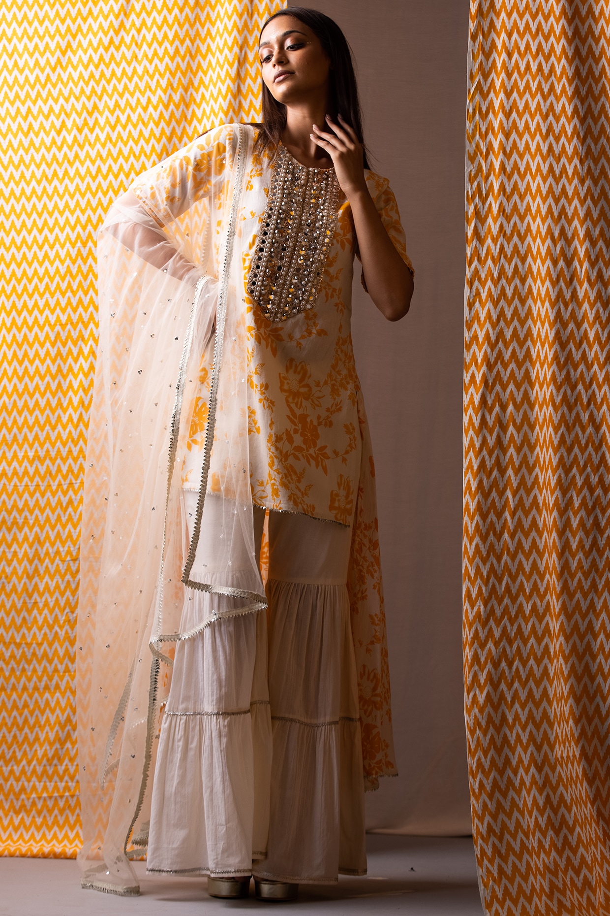 Off White Cotton Sharara Set Design by Yogita Kadam at Pernia's