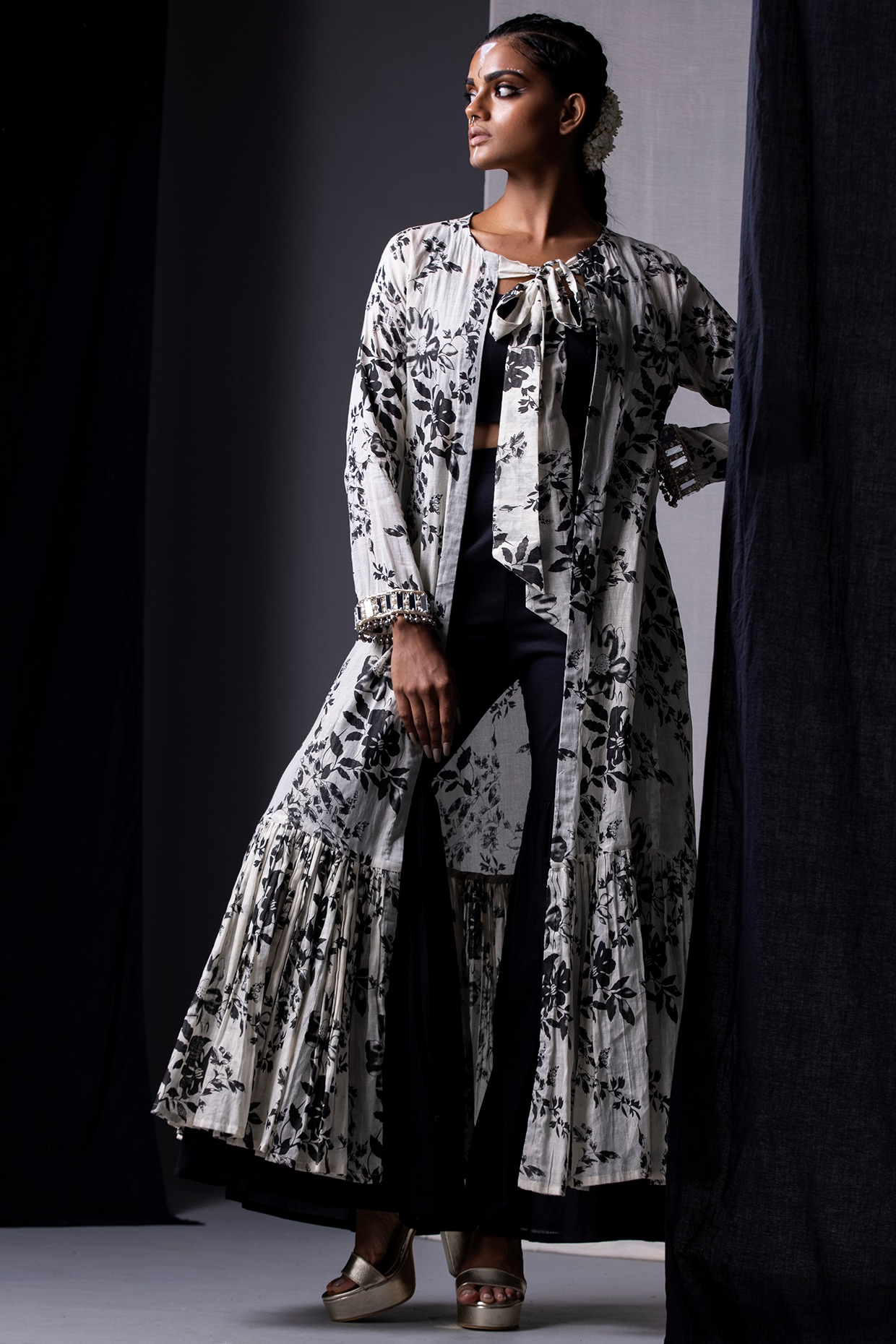 black and white floral jacket