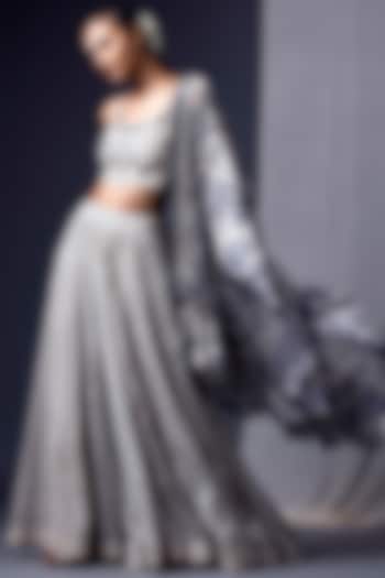 Blue & Off White Printed Wedding Lehenga Set by Yogita Kadam at Pernia's Pop Up Shop