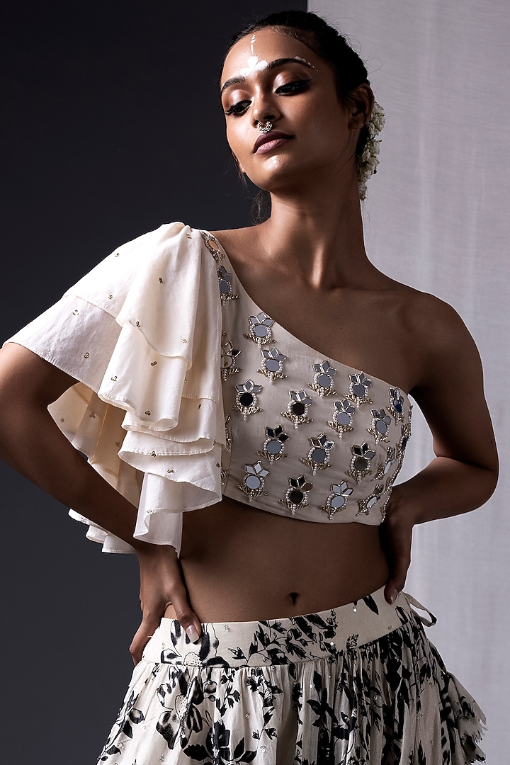 Black & Off White Cotton Printed Wedding Lehenga Set by Yogita Kadam at Pernia's Pop Up Shop