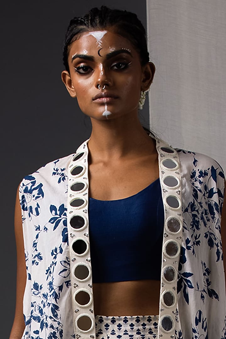 Blue & Off White Printed Party Wear Sharara Set by Yogita Kadam at Pernia's Pop Up Shop