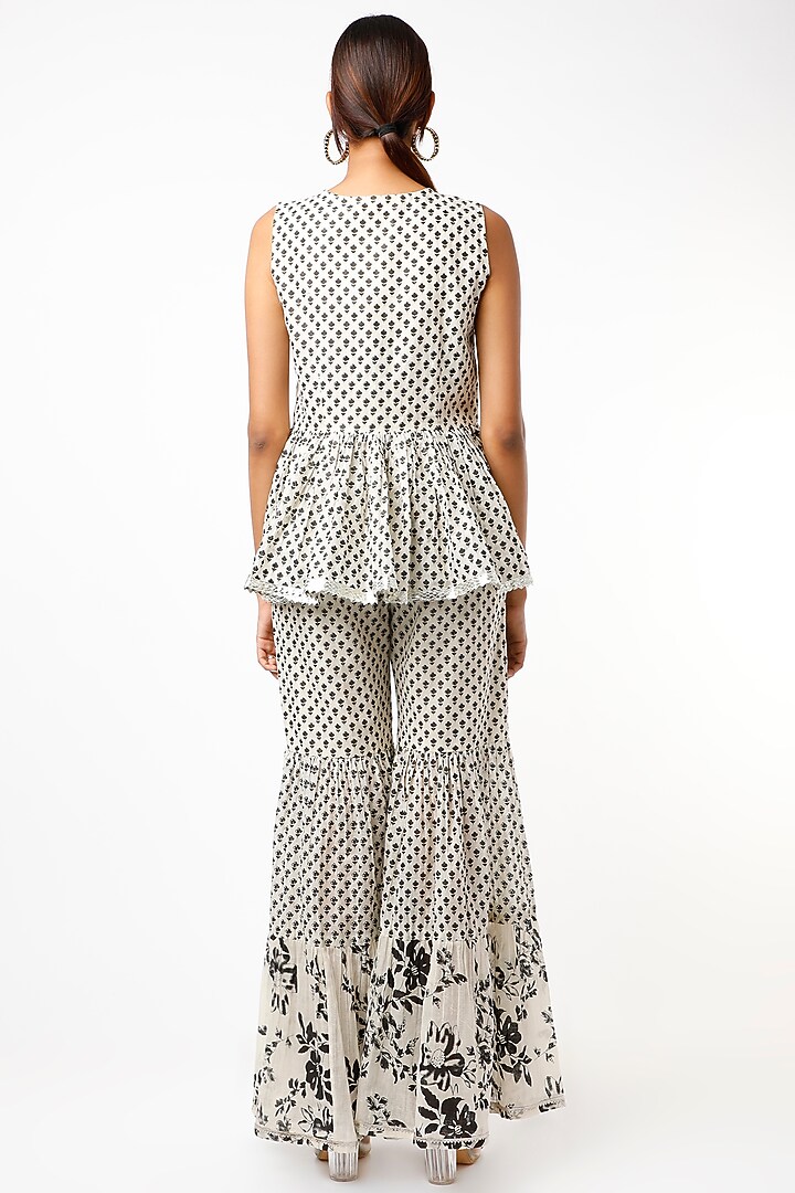 Off-White & Black Floral Printed Sharara Set by Yogita Kadam at Pernia's Pop Up Shop