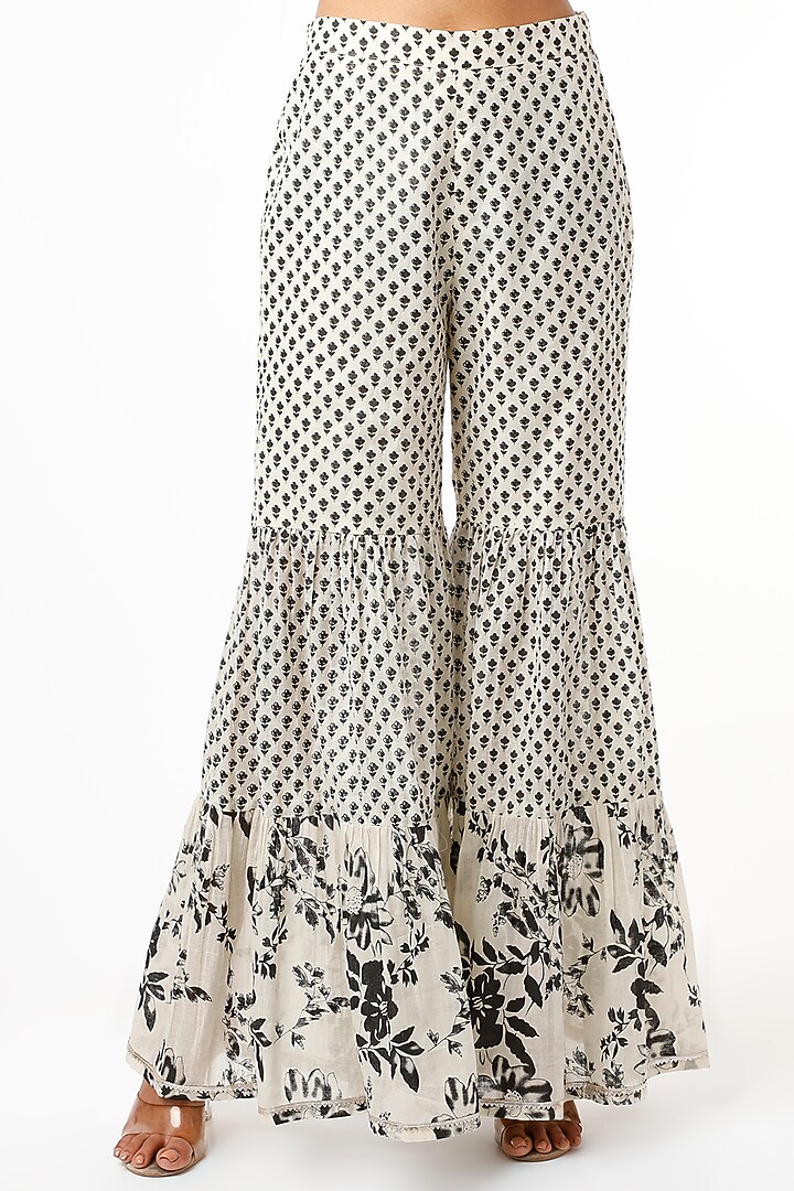 Off-White & Black Floral Printed Sharara Set by Yogita Kadam at Pernia's Pop Up Shop