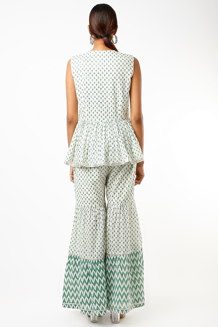 Off-White & Green Floral Printed Sharara Set by Yogita Kadam at Pernia's Pop Up Shop
