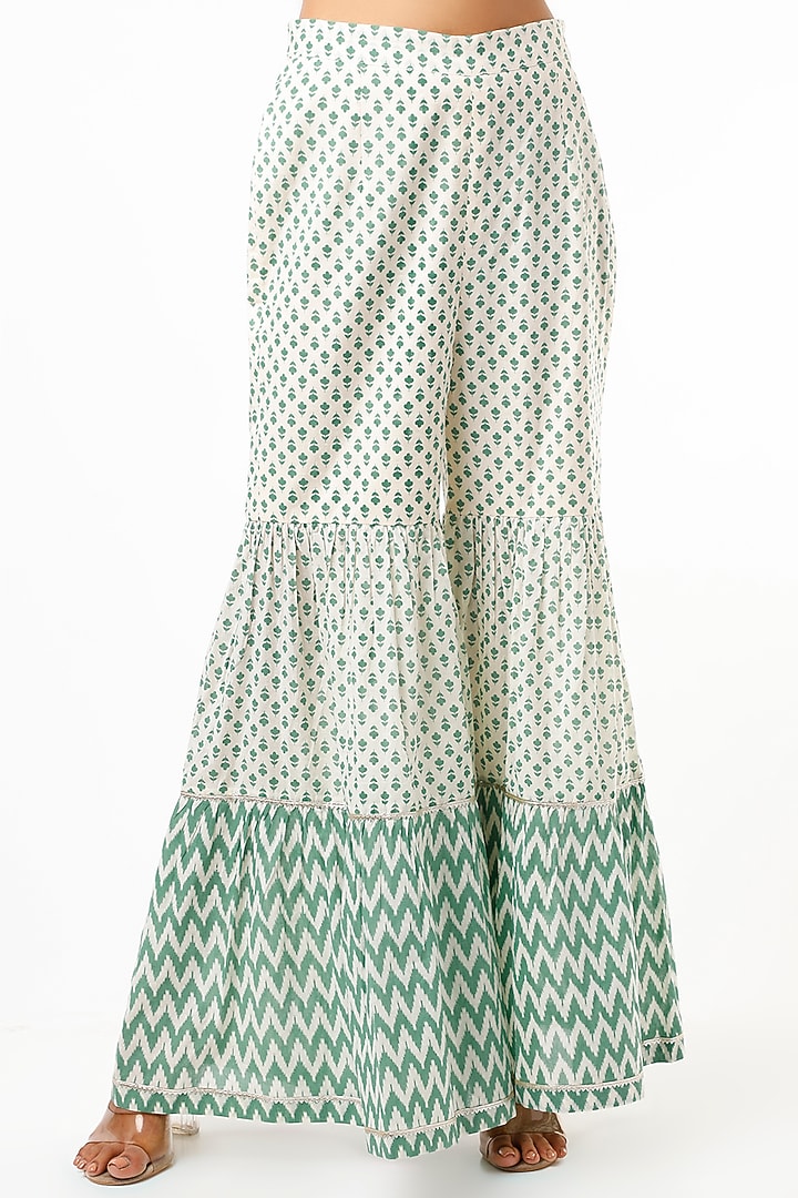 Off-White & Green Floral Printed Sharara Set by Yogita Kadam at Pernia's Pop Up Shop