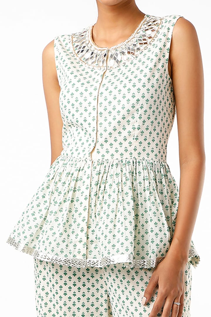 Off-White & Green Floral Printed Sharara Set by Yogita Kadam at Pernia's Pop Up Shop