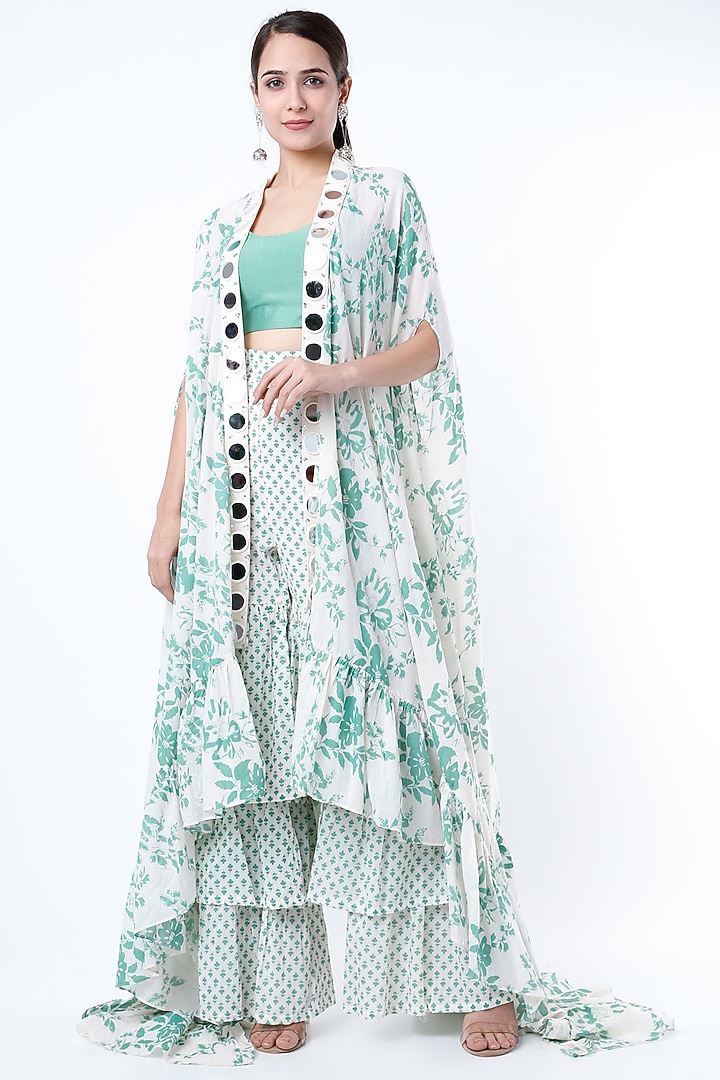 Mint Green Floral Cape Set by Yogita Kadam at Pernia's Pop Up Shop