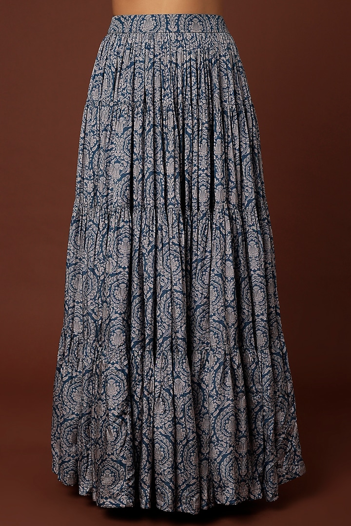 Cobalt Blue Embroidered Skirt Set For Girls by Yogita Kadam- Kids at Pernia's Pop Up Shop