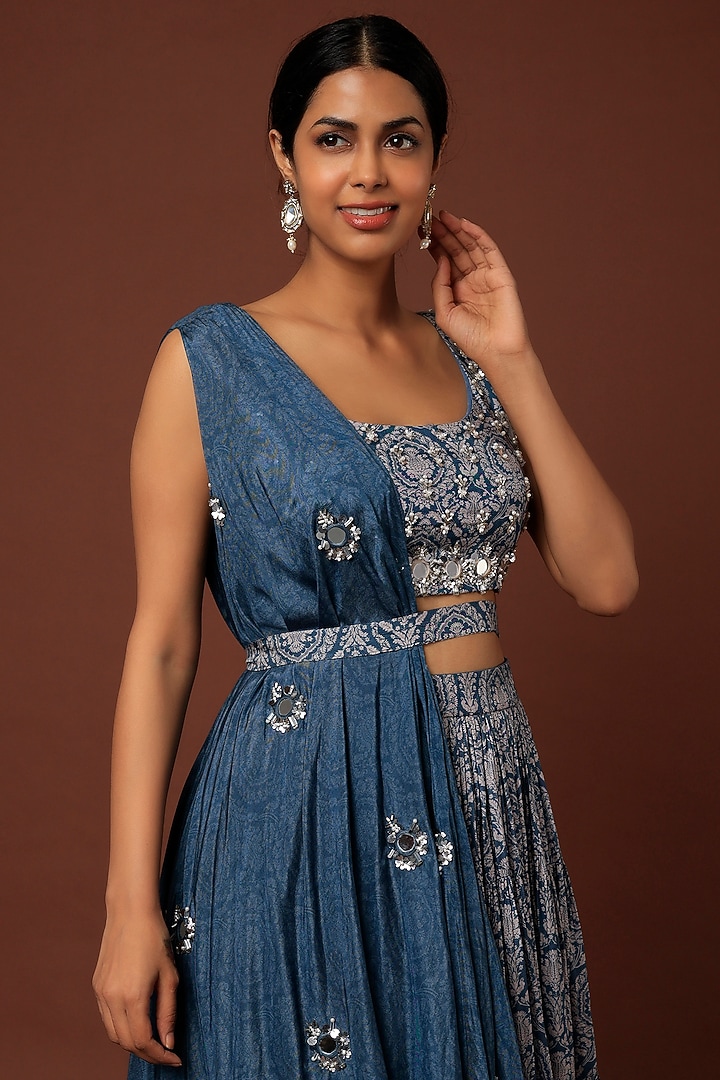 Cobalt Blue Embroidered Skirt Set For Girls by Yogita Kadam- Kids at Pernia's Pop Up Shop