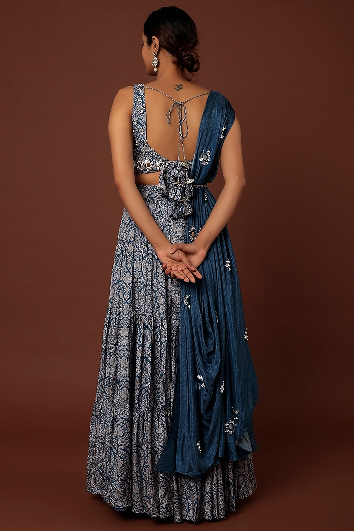 Cobalt Blue Embroidered Skirt Set For Girls by Yogita Kadam- Kids at Pernia's Pop Up Shop