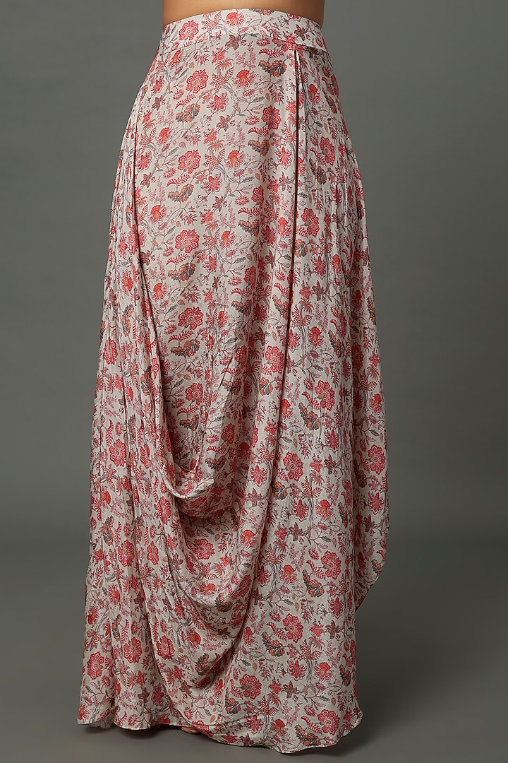 Red & Off White Muslin Printed Skirt Set For Girls by Yogita Kadam- Kids at Pernia's Pop Up Shop