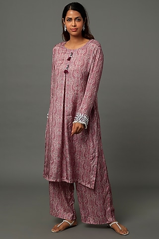 Fuchsia Printed Kurta Set For Girls by Yogita Kadam- Kids