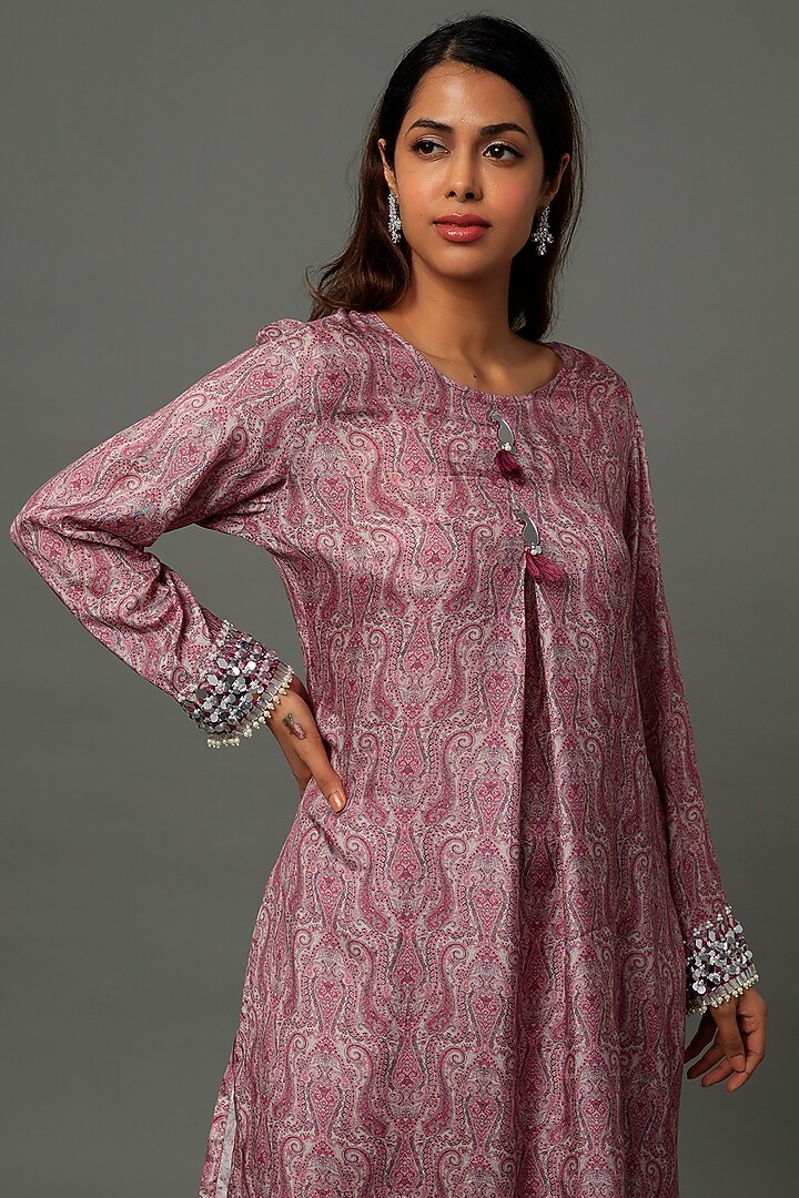 Fuchsia Printed Kurta Set For Girls by Yogita Kadam- Kids at Pernia's Pop Up Shop