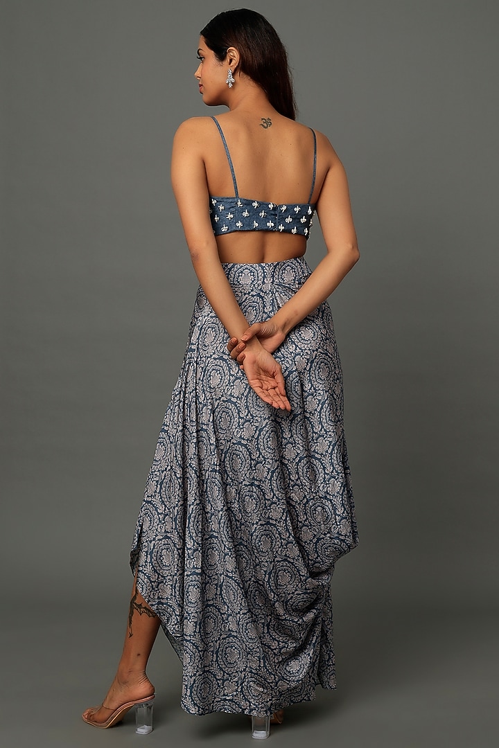 Cobalt Blue Printed Skirt Set For Girls by Yogita Kadam- Kids at Pernia's Pop Up Shop