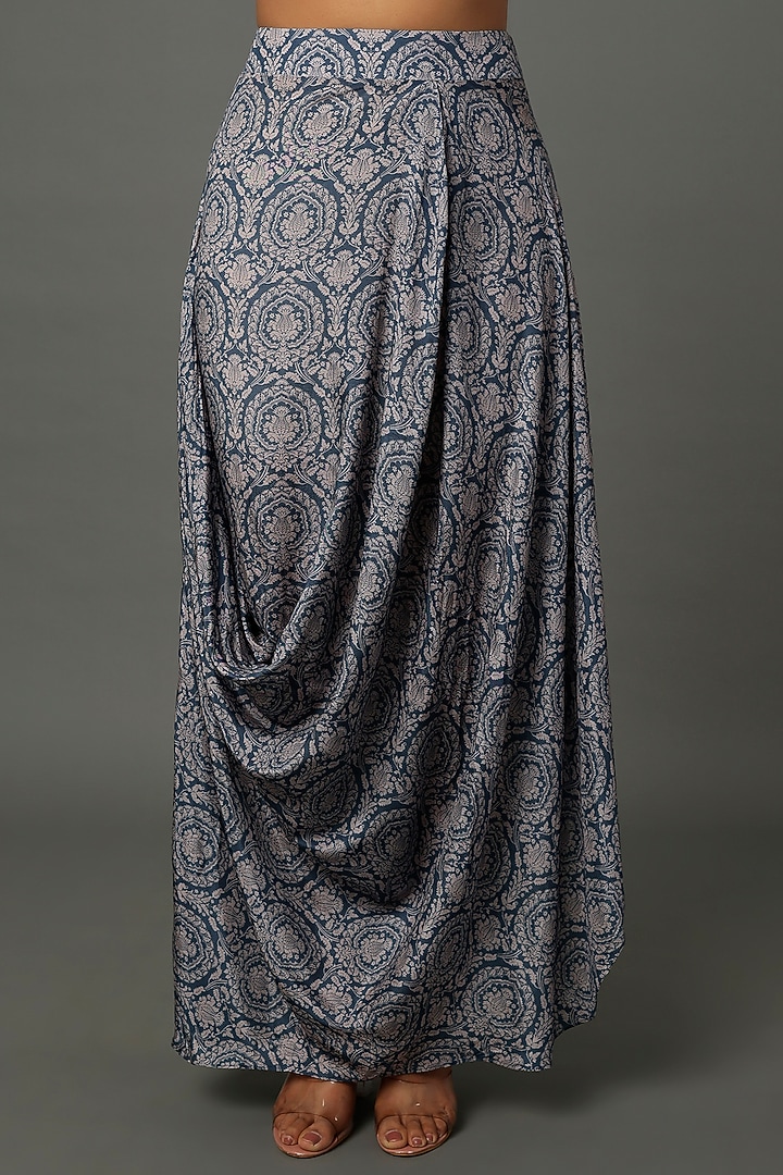 Cobalt Blue Printed Skirt Set For Girls by Yogita Kadam- Kids at Pernia's Pop Up Shop