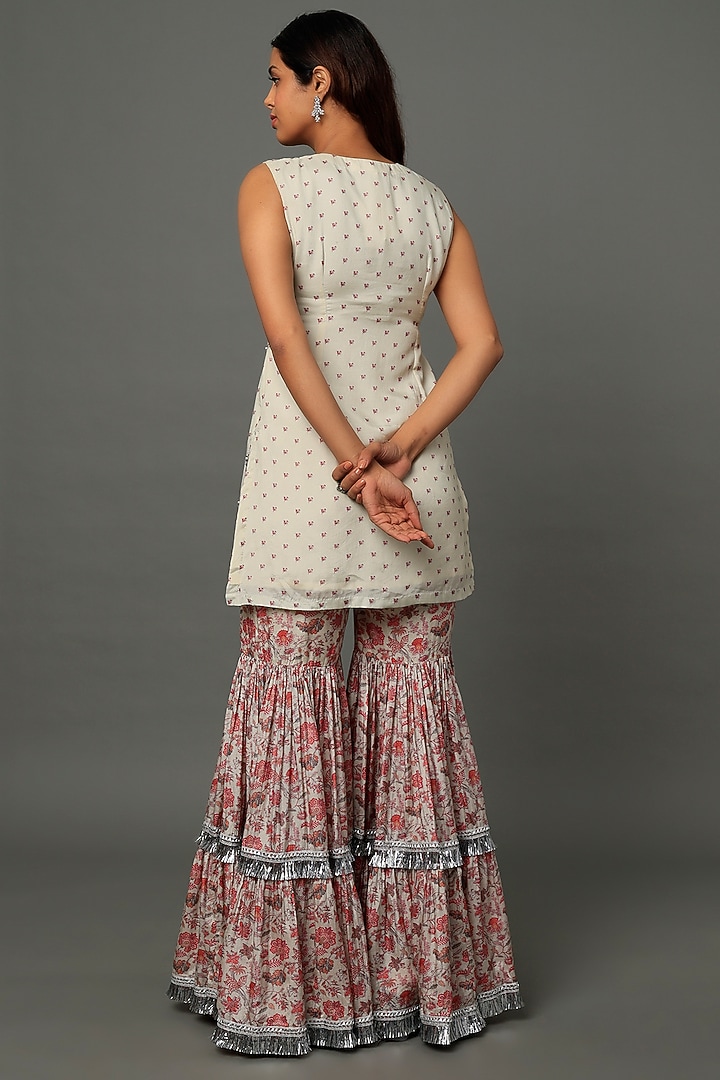 Red Muslin Layered Sharara Set For Girls by Yogita Kadam- Kids at Pernia's Pop Up Shop
