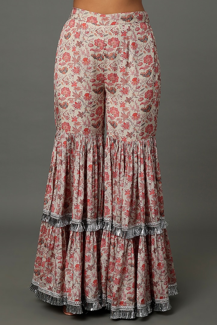 Red Muslin Layered Sharara Set For Girls by Yogita Kadam- Kids at Pernia's Pop Up Shop