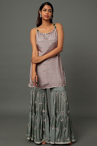 Pastel Green Muslin Sharara Set For Girls by Yogita Kadam- Kids