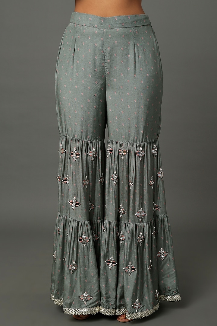 Pastel Green Muslin Sharara Set For Girls by Yogita Kadam- Kids at Pernia's Pop Up Shop