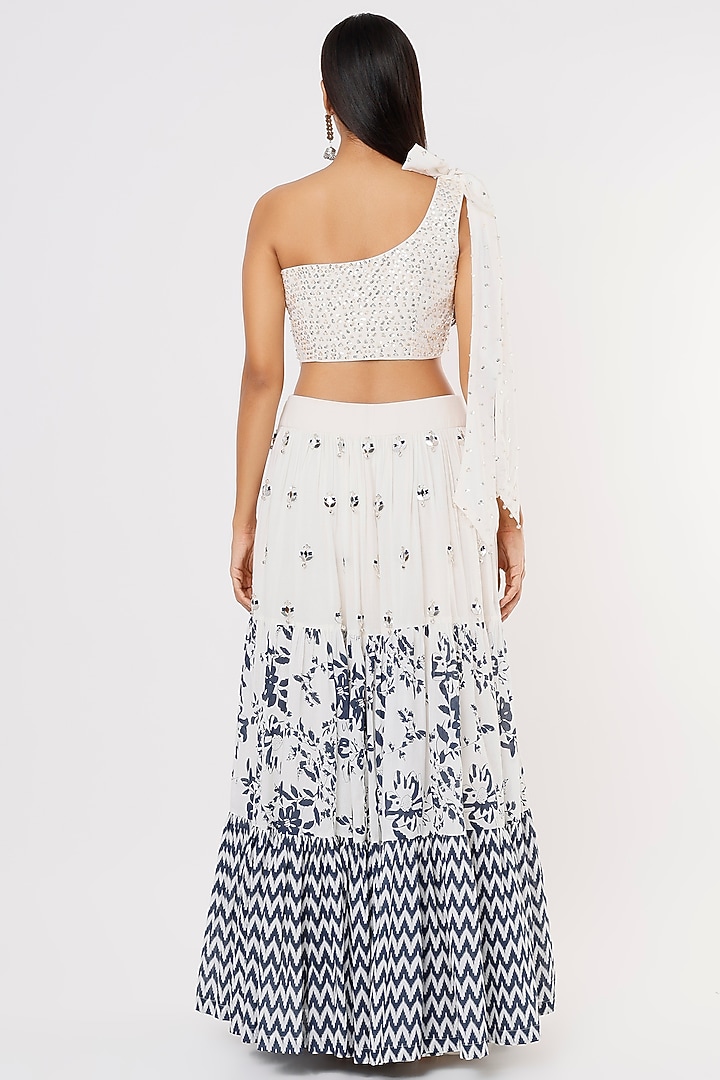 Off-White Embroidered & Printed Layered Lehenga Set For Girls by Yogita Kadam- Kids at Pernia's Pop Up Shop