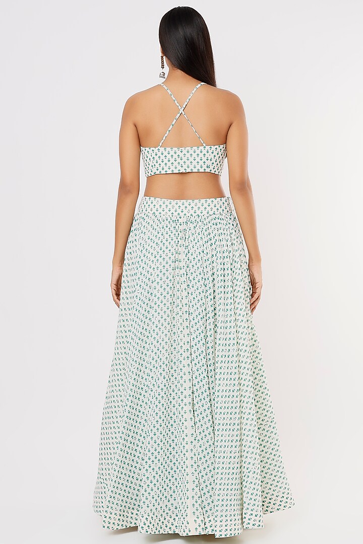 Mint & Off-White Embroidered & Printed Lehenga Set For Girls by Yogita Kadam- Kids at Pernia's Pop Up Shop