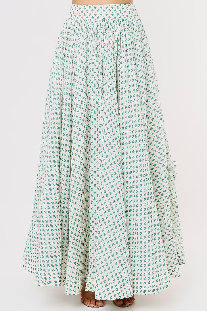 Mint & Off-White Embroidered & Printed Lehenga Set For Girls by Yogita Kadam- Kids at Pernia's Pop Up Shop