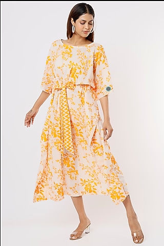 Orange Printed Kaftan For Girls by Yogita Kadam- Kids
