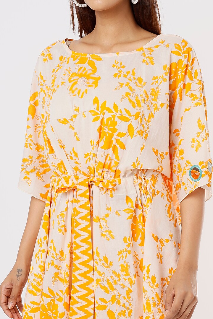 Orange Printed Kaftan For Girls by Yogita Kadam- Kids at Pernia's Pop Up Shop