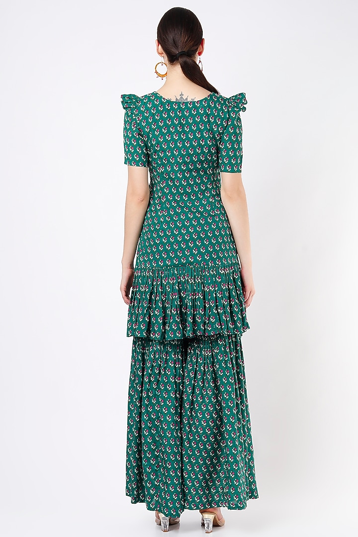 Ink Green Printed Sharara Set For Girls by Yogita Kadam- Kids at Pernia's Pop Up Shop