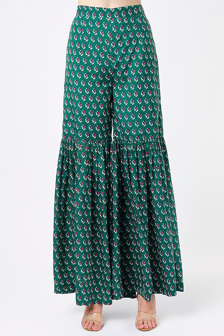 Ink Green Printed Sharara Set For Girls by Yogita Kadam- Kids at Pernia's Pop Up Shop