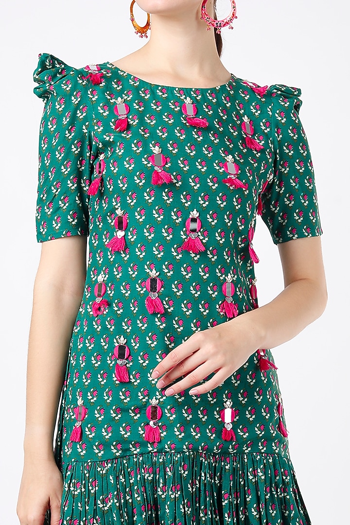 Ink Green Printed Sharara Set For Girls by Yogita Kadam- Kids at Pernia's Pop Up Shop