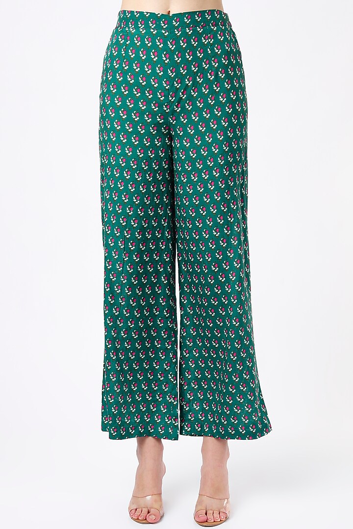 Ink Green Printed One-shoulder Draped Cape Set For Girls by Yogita Kadam- Kids at Pernia's Pop Up Shop