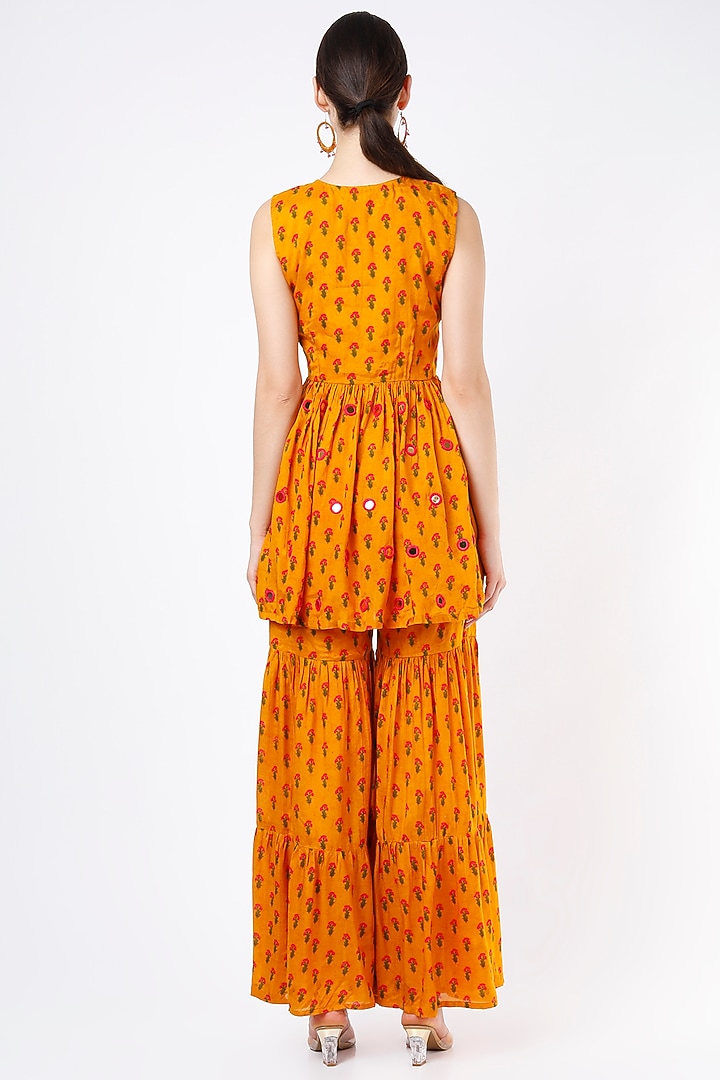 Spectra Yellow Floral Printed Sharara Set For Girls by Yogita Kadam- Kids at Pernia's Pop Up Shop