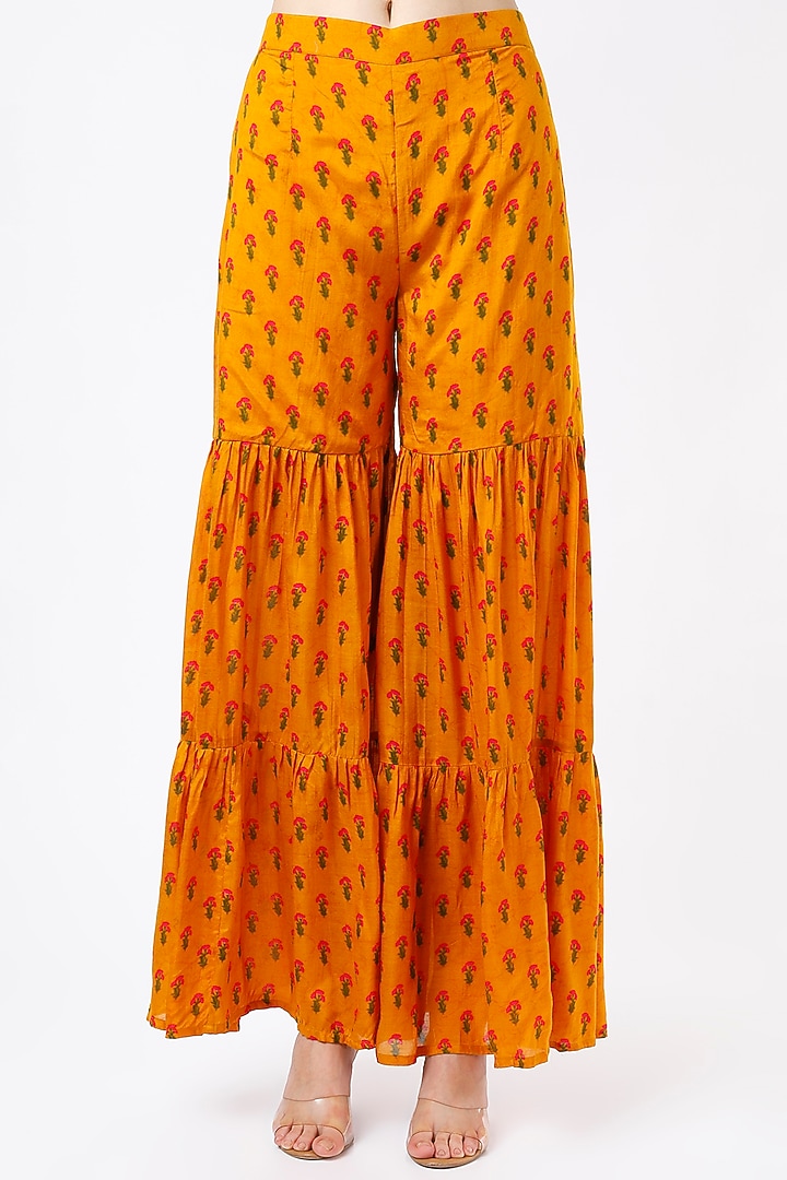 Spectra Yellow Floral Printed Sharara Set For Girls by Yogita Kadam- Kids at Pernia's Pop Up Shop