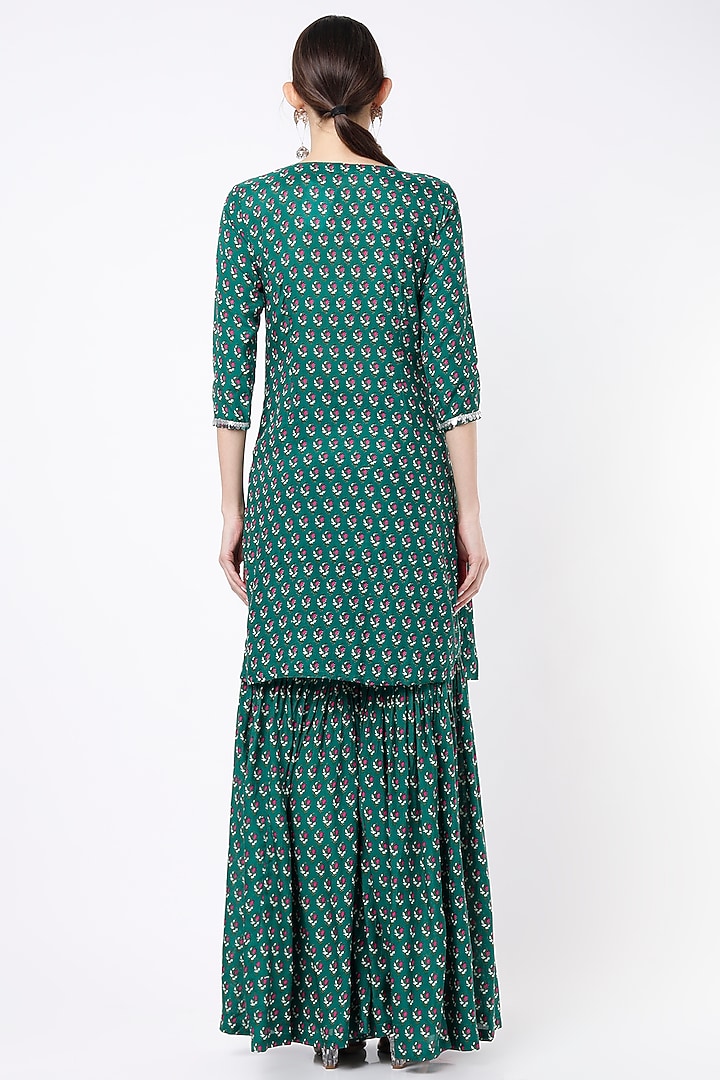 Shamrock Green Printed Sharara Set For Girls by Yogita Kadam- Kids at Pernia's Pop Up Shop