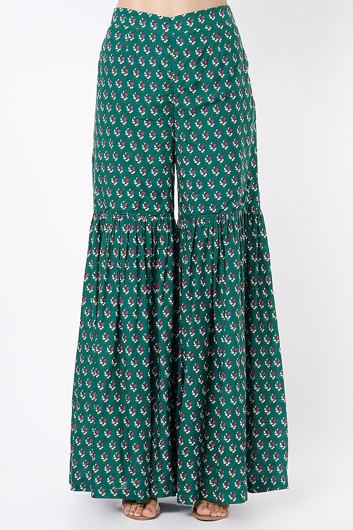 Shamrock Green Printed Sharara Set For Girls by Yogita Kadam- Kids at Pernia's Pop Up Shop