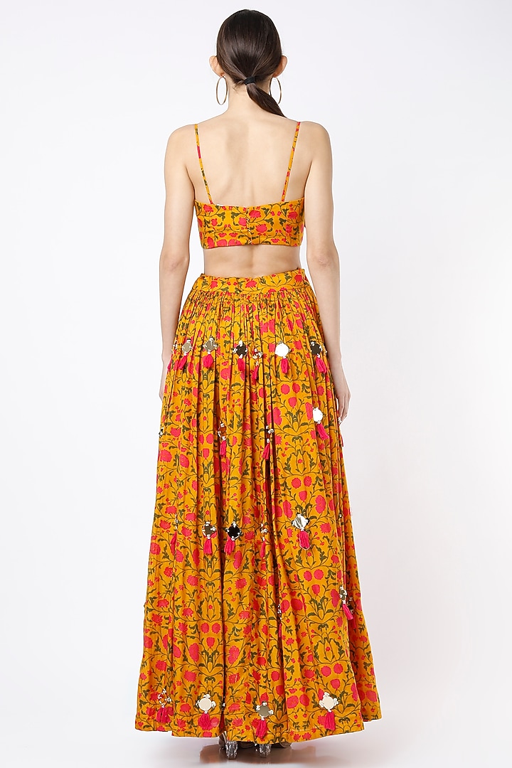 Spectra Yellow Printed & Embroidered Lehenga Set For Girls by Yogita Kadam- Kids at Pernia's Pop Up Shop