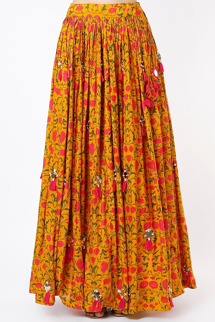 Spectra Yellow Printed & Embroidered Lehenga Set For Girls by Yogita Kadam- Kids at Pernia's Pop Up Shop