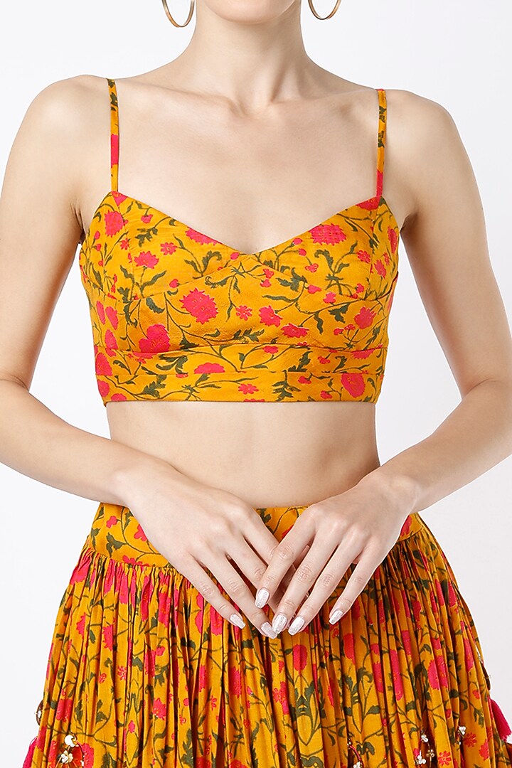 Spectra Yellow Printed & Embroidered Lehenga Set For Girls by Yogita Kadam- Kids at Pernia's Pop Up Shop