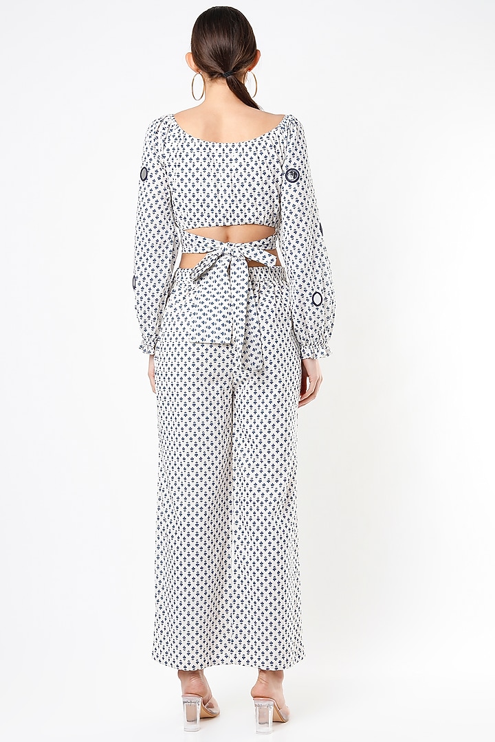 Off-White Printed Pant Set For Girls by Yogita Kadam- Kids at Pernia's Pop Up Shop